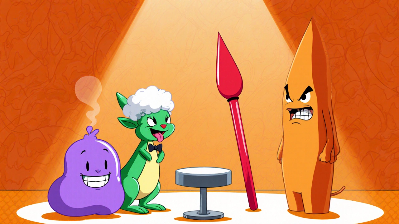 Playful cartoon microbes representing BV, trichomoniasis, chlamydia, and gonorrhea.