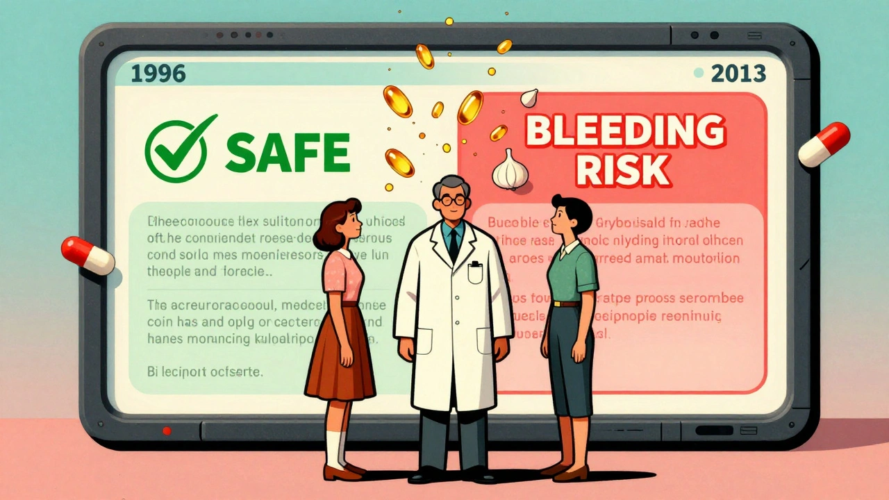 A doctor and patient face a wall screen showing conflicting study results, with supplements tumbling like asteroids around them.