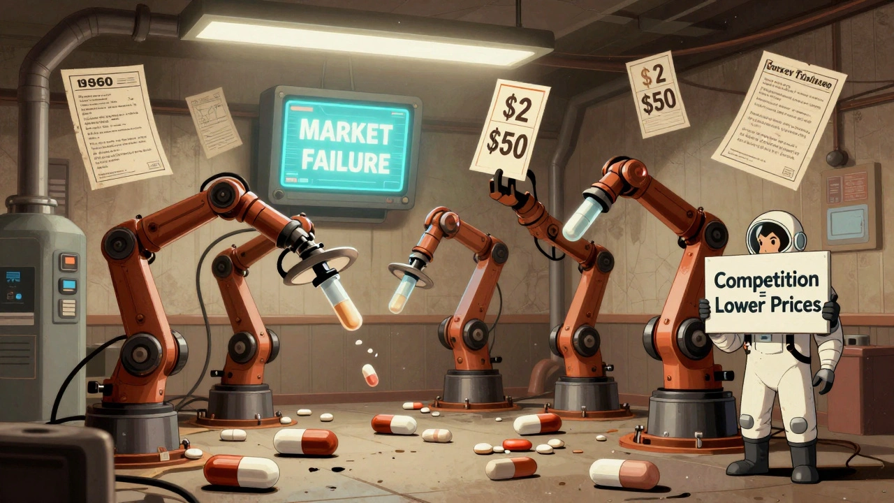 One robotic arm left producing generics as prices surge, warning of market failure.